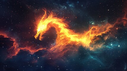 A hyper-detailed nebula shaped like an ancient cosmic dragon, glowing with radiant energy