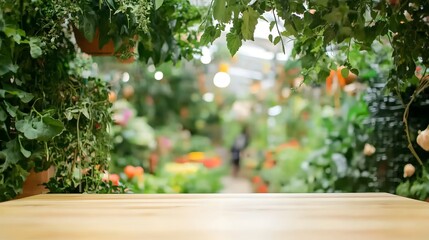 Obraz premium Lush Indoor Garden with Abundant Greenery and Colorful Flowers Under Soft Ambient Lighting