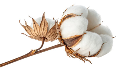 Cotton Plant Branch with Fluffy Bolls Isolated on Transparent Background, Gossypium, Natural Fiber, Cotton, Textile, Natural