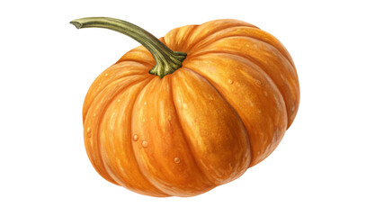 Fototapeta premium Digital Painting of a Single Orange Pumpkin Isolated on Transparent Background, Autumn Harvest Illustration, Gourd Vegetable, pumpkin, autumn, harvest