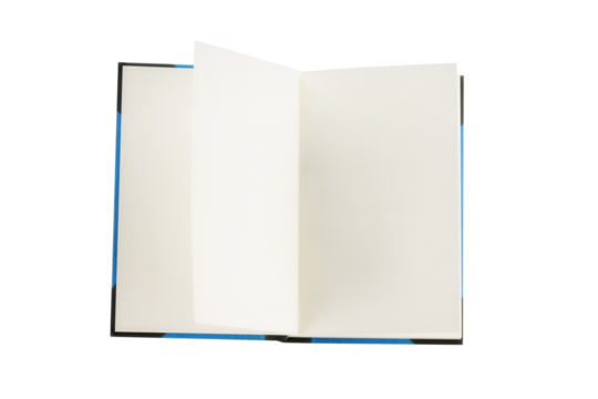 Cutout of an isolated open book with blank pages with the transparent png background	