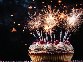 Celebration Cake with Sparklers and Berries for Festive Events