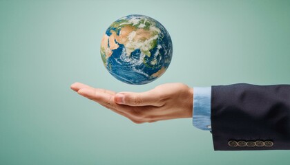 거대한 손 위에 떠 있는 작은 지구