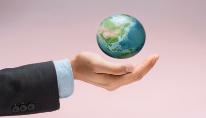 거대한 손 위에 떠 있는 작은 지구