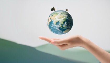 거대한 손 위에 떠 있는 작은 지구