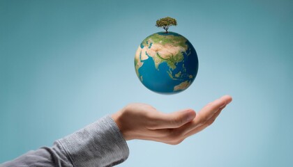 거대한 손 위에 떠 있는 작은 지구
