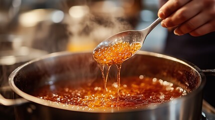 Amber syrup in boiling process