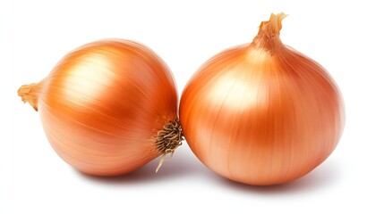 Two Fresh Brown Onions with Clean Skin on White Background for Culinary Use
