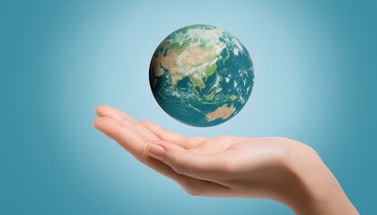 거대한 손 위에 떠 있는 작은 지구