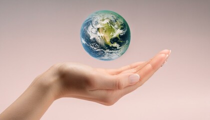 거대한 손 위에 떠 있는 작은 지구