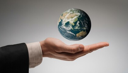 거대한 손 위에 떠 있는 작은 지구