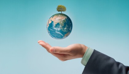 거대한 손 위에 떠 있는 작은 지구