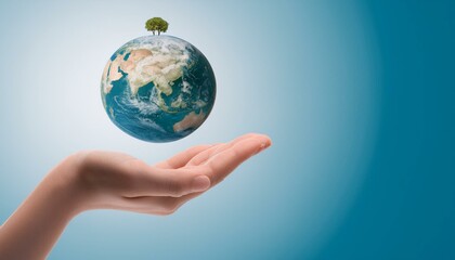 거대한 손 위에 떠 있는 작은 지구