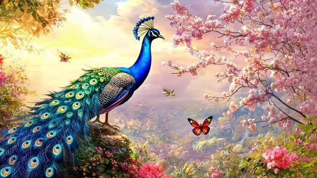 peacock with feathers