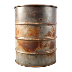 Rusted Iron Barrel on Pure White Background: Industrial Texture and Vintage Aesthetic in Ultra-HD Detail
