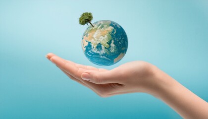 거대한 손 위에 떠 있는 작은 지구