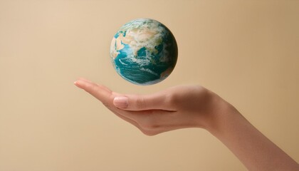 거대한 손 위에 떠 있는 작은 지구