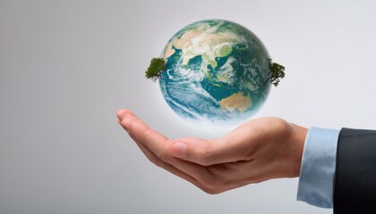 거대한 손 위에 떠 있는 작은 지구