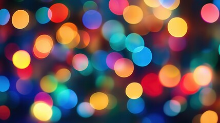 Obraz premium Colorful blurred bokeh lights in blue, red, and yellow, abstract festive celebration background.