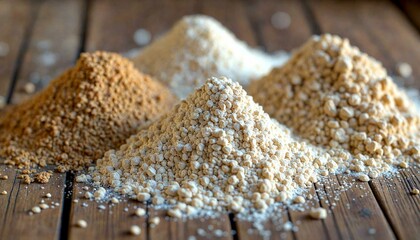 Grains in Piles on Wooden Surface