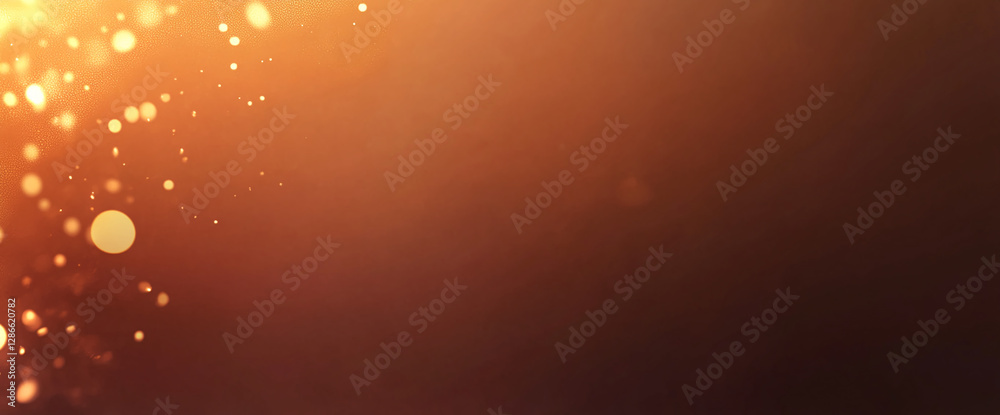 Poster abstract golden sparkles and glowing particles scattered in a warm glowing background, representing 