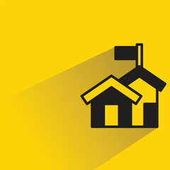 house building with shadow on yellow background