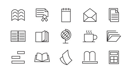 Learning and Stationery line icon set. Including books, students, graduation, drawing, school, knowledge, learning, supplies, and science line icon collection. UI thin line icon pack.