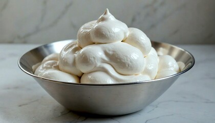 Silver bowl with white meringue on marble