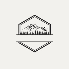 vector logo nature illustration with mountains and forest