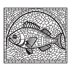 Elegant cod fish mosaic outline in a simple arc window 