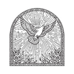 Obraz premium Elegant Illustration of a Dove in Flight with Stained Glass Style