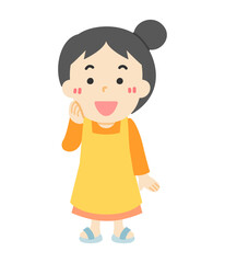 頬に手をあてる女性