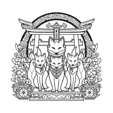 kitsune shrine gate black and white clip art preview