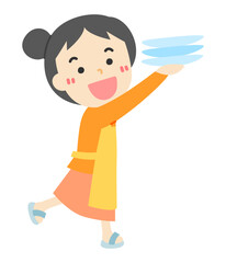 お皿を運ぶ女性