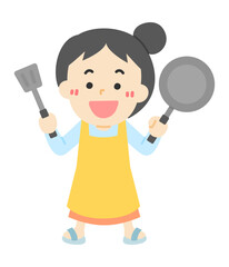 フライパンを持つ女性