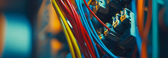 Close-up of electrical wires and cables interwoven on industrial machinery, electrical, wires, cables, industrial