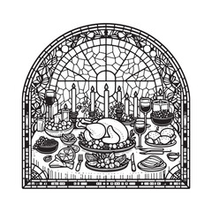 Festive Holiday Feast Table with Turkey and Side Dishes in Mosaic Outline