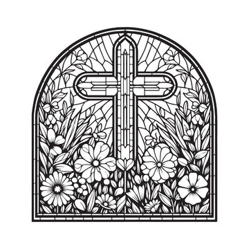stained glass cross floral design clip art preview