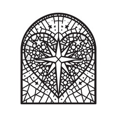 Fototapeta premium Heart with Star of Bethlehem in Minimalist Mosaic Outline within Arc Window