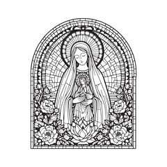 Fototapeta premium Immaculate Conception of Mary, Minimalist Mosaic Outline in Arc