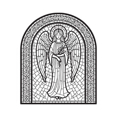 Fototapeta premium Minimalist Angel Mosaic, Divine Presence in Arc Window Outline Design
