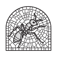 Obraz premium Minimalist Mosaic Ant in Arc Window Coloring Book