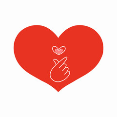 Minimalist red heart with a hand making a finger heart gesture. Symbol of love, kindness, appreciation, and Korean pop culture. Perfect for romance, social media, and heartfelt designs.heart sign
