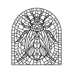 Minimalist mosaic flea within an arched window design illustrati