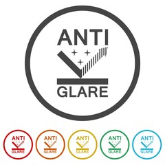 Anti glare icon. Set icons in color circle buttons