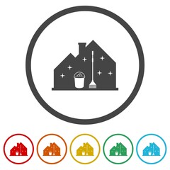  House cleaning service icon. Set icons in color circle buttons