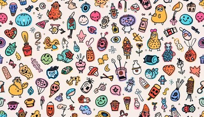Creative doodles art studio digital illustration colorful overhead view whimsical designs
