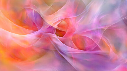 Obraz premium vibrant abstract composition with elegant curves forming soft wave like motion, featuring blend of pink, orange, and purple hues. image evokes sense of fluidity and movement
