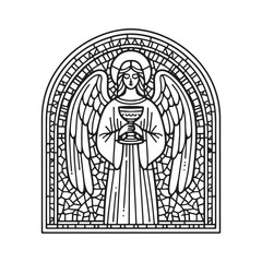 Obraz premium Minimalist mosaic outline of an angel holding a chalice in an arc window