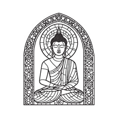 Fototapeta premium Minimalist mosaic outline of buddha god inside simple arc window